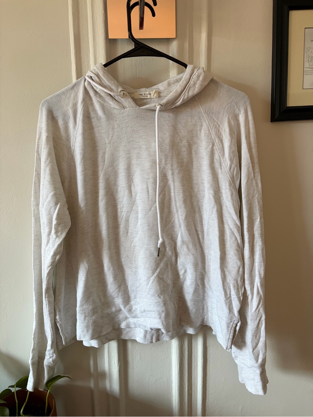 rag & bone Light Gray Hooded Sweatshirt with White Drawcord